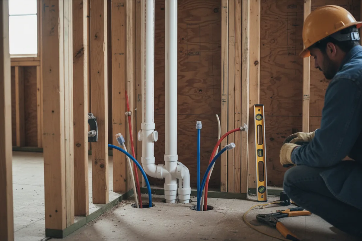 Drain and supply rough-in during Leak Detection in Camanche